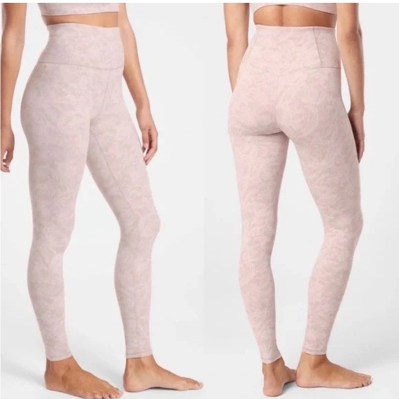 Athleta Pants - Athleta Elation Textured Tight Frosted Floral Velvety Pink/ Icelandic Mineral